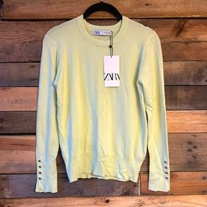 Zara lime green women’s crew neck sweater sz M NWT